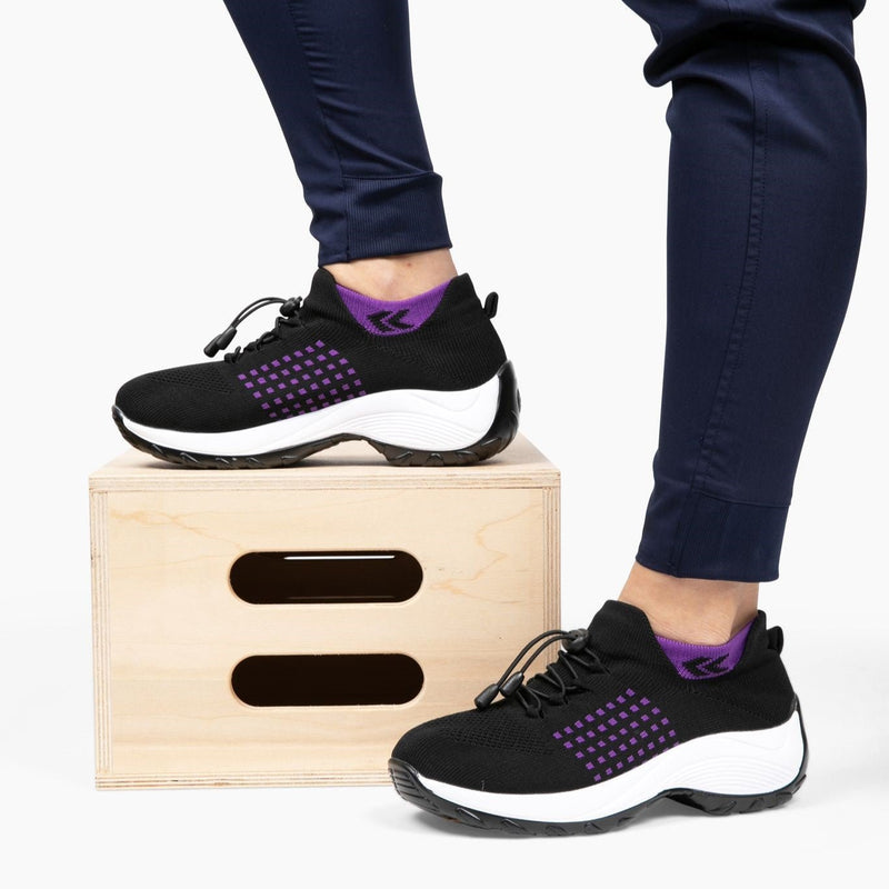 Non-Slip Healthcare Worker Ortho Stretch Cushion Shoes - Black Purple - ComfortWear
