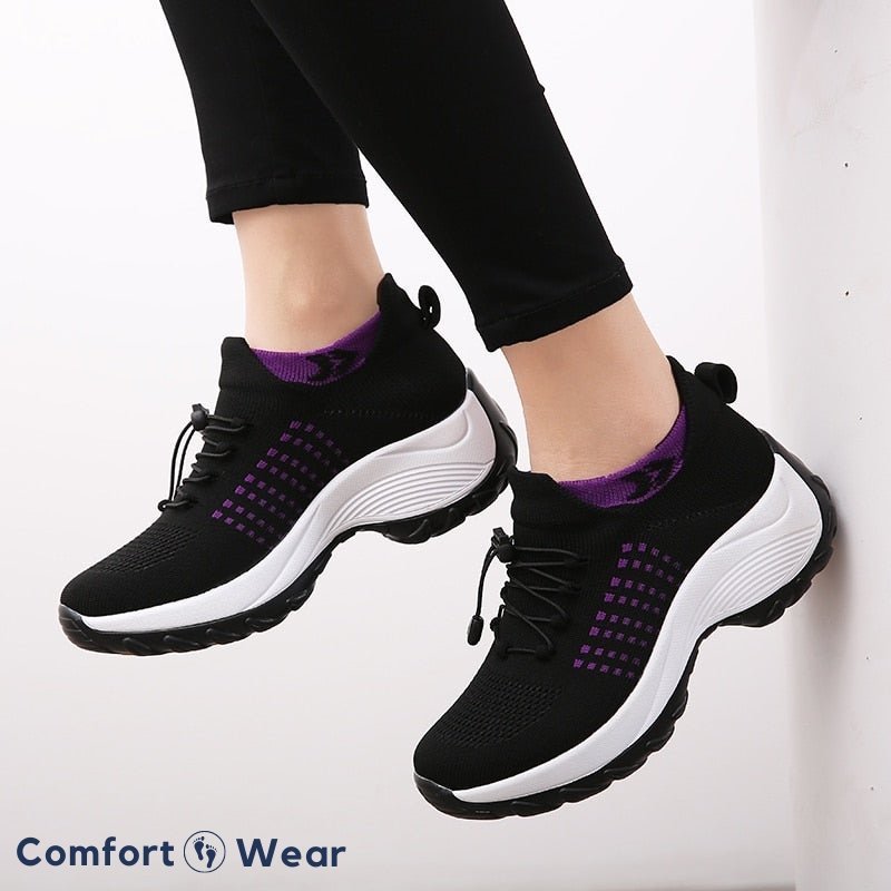 Non-Slip Healthcare Worker Ortho Stretch Cushion Shoes - Black Purple - ComfortWear Store