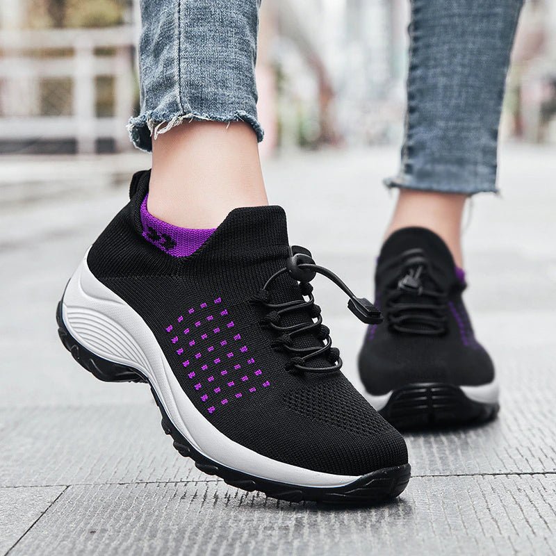 Non-Slip Healthcare Worker Ortho Stretch Cushion Shoes - Black Purple - ComfortWear Store