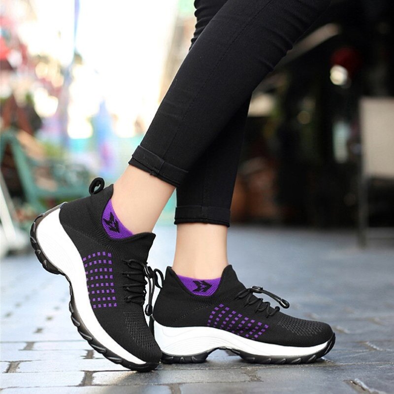 Non-Slip Healthcare Worker Ortho Stretch Cushion Shoes - Black Purple - ComfortWear Store